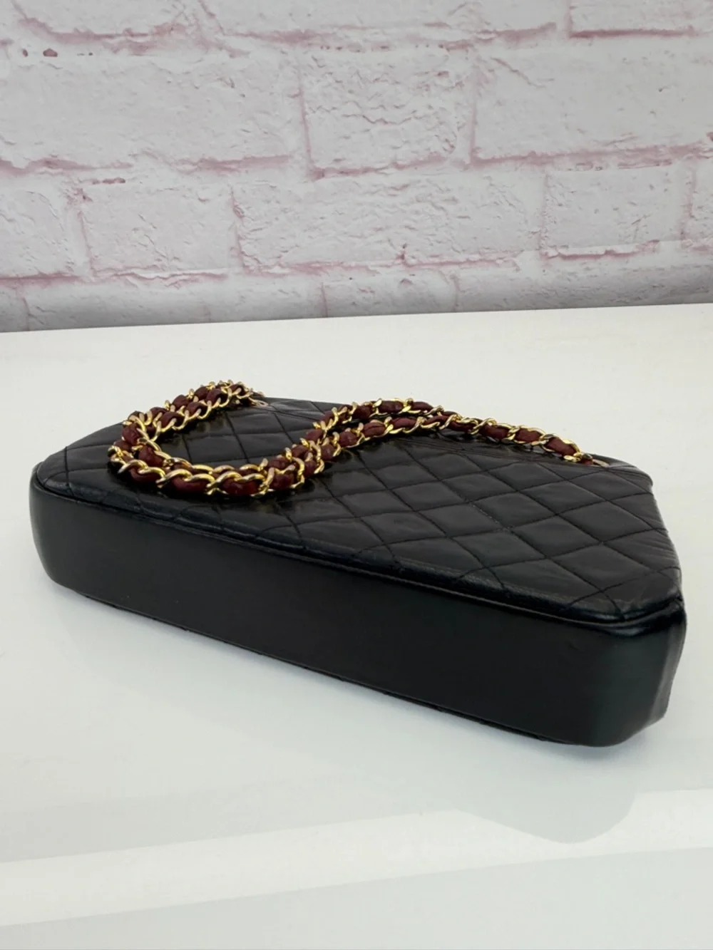 Chanel Vintage Calfksin Black Quilted Chain Kisslock Shoulder Bag